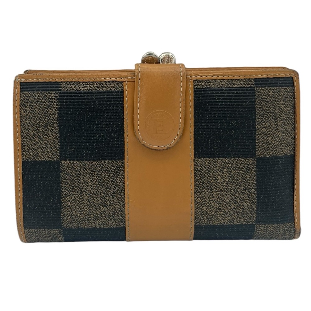 Fendi Vintage Pequin Checkerboard Bifold Wallet w/ Kiss Lock
